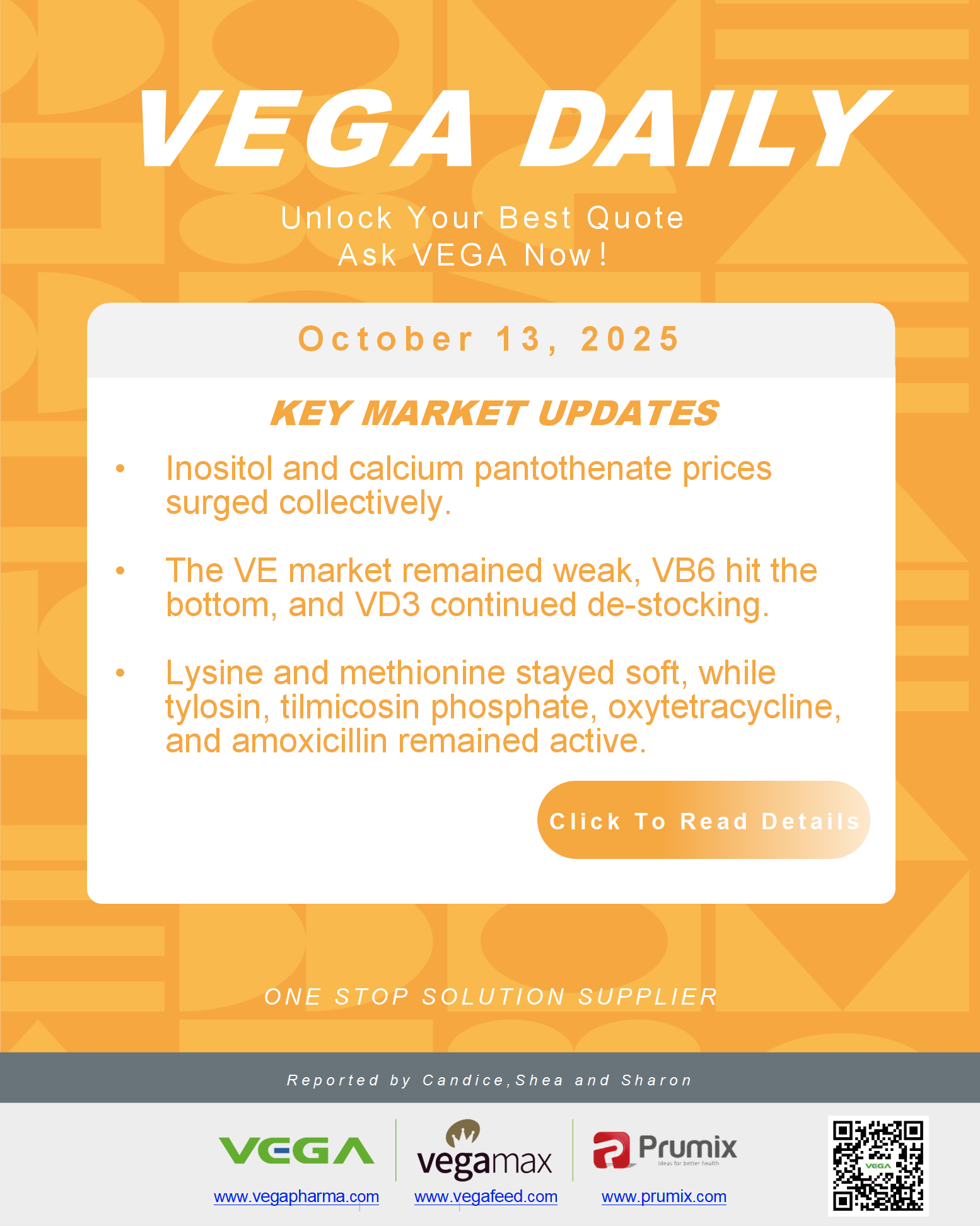 VEGA Daily Dated on October 13th 2025 Vitamin Amino Acid APl Food Additives.png VEGA Daily Dated on October 13th 2025 Vitamin Amino Acid APl Food Additives.png